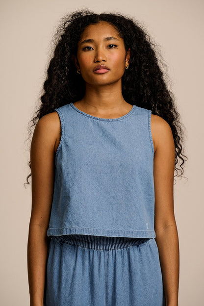 Arden - Cotton Shell Top in Light Blue