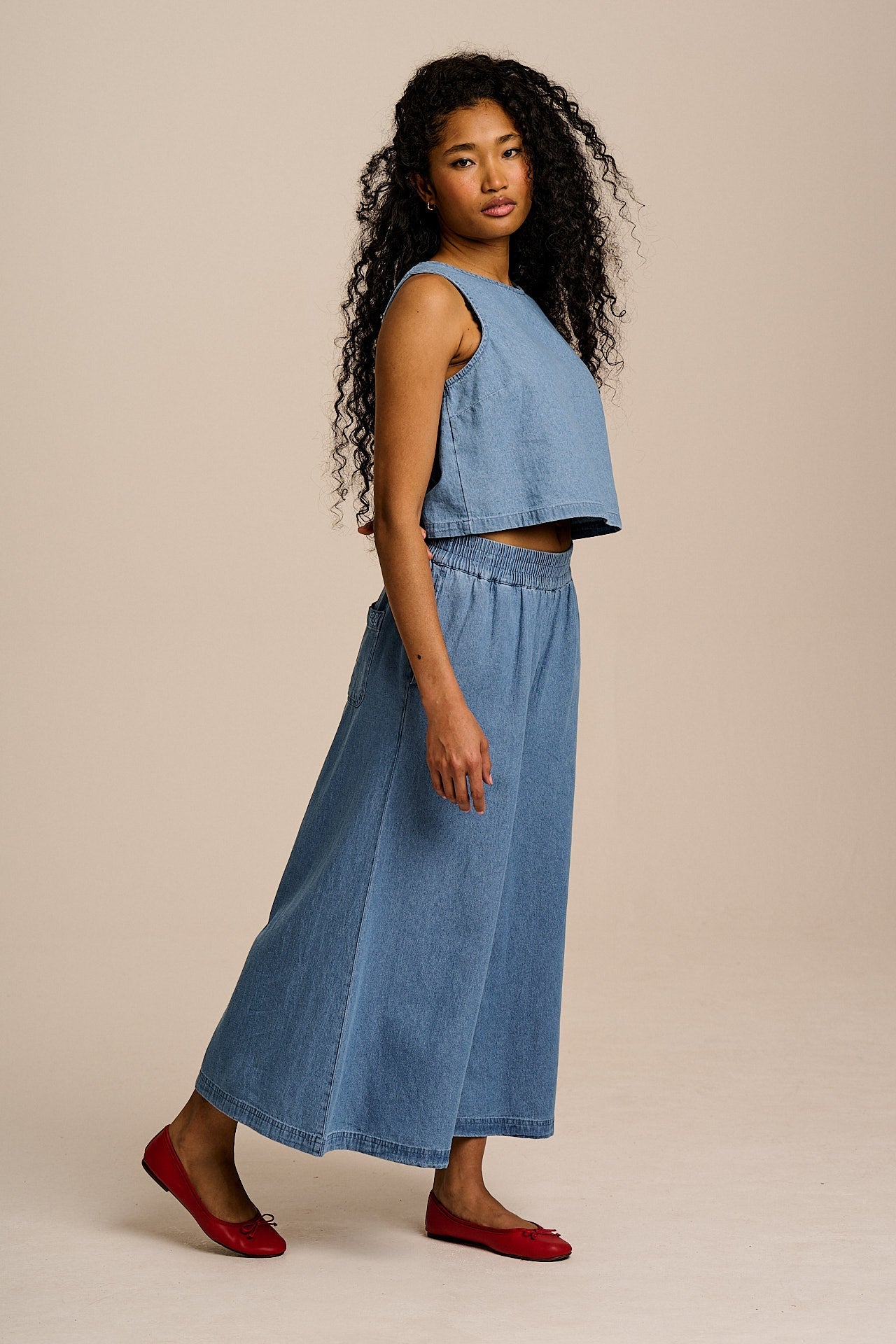 Chase - Cotton Culotte Trousers in Light Blue