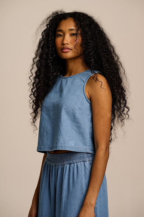Arden - Cotton Shell Top in Light Blue