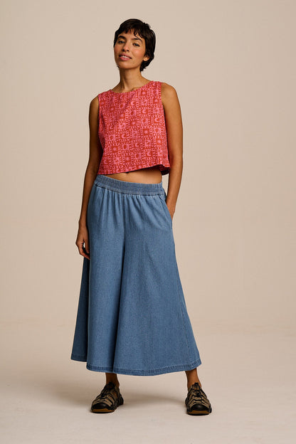Chase - Cotton Culotte Trousers in Light Blue