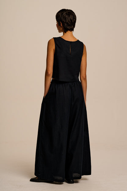 Arden - Cotton & Linen Shell Top in Black