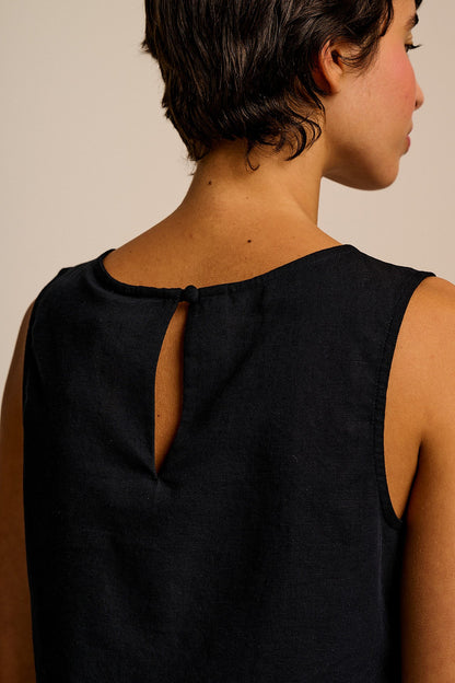 Arden - Cotton & Linen Shell Top in Black