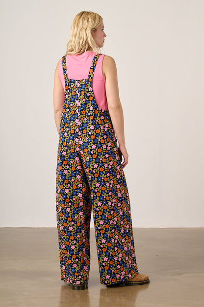 Arlo - Cotton Wide Leg Dungarees in Navy Floral
