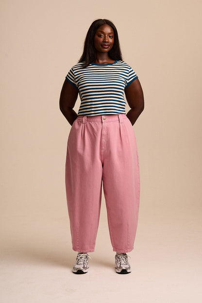 Ashby - Denim Barrel Leg Trousers in Washed Pink