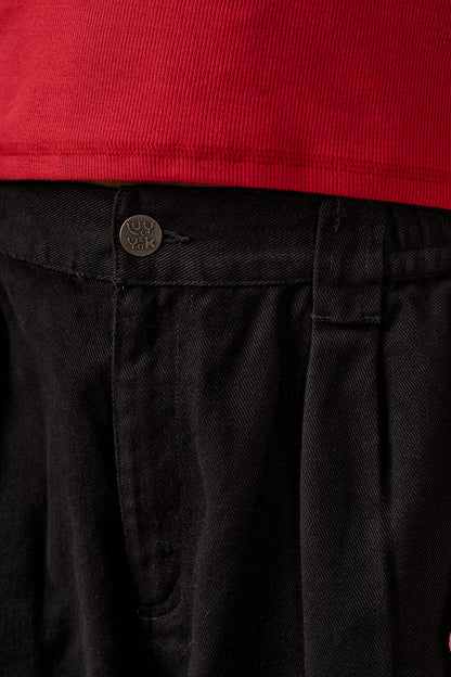 Ashby - Cotton Barrel Leg Trousers in Black