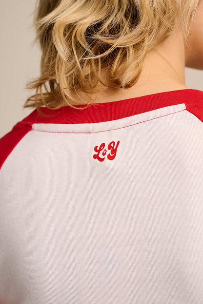 Avi - Long Sleeve Raglan Top in Red & White