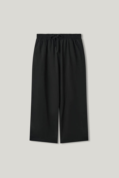 Norris - Wide Leg Cotton Trousers in Black