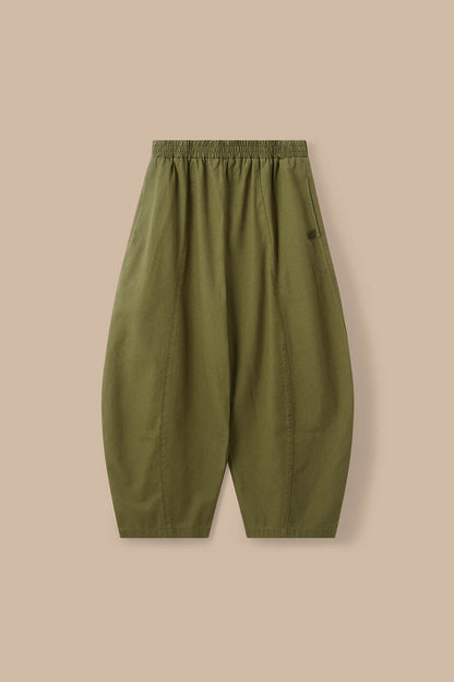 Obregon - Barrel Leg Cotton Trousers in Khaki Green