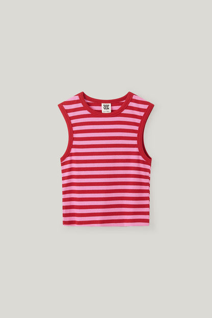 Rue - Cotton Rib Tank Top in Pink & Red Stripe