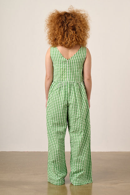 Bellamy - Wide Leg Cotton Jumpsuit in Green Gingham