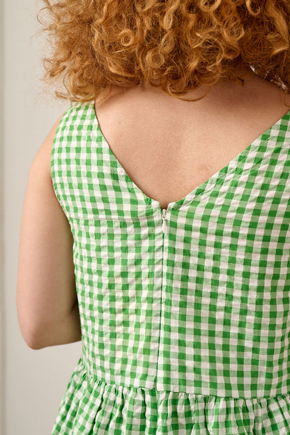 Bellamy - Wide Leg Cotton Jumpsuit in Green Gingham
