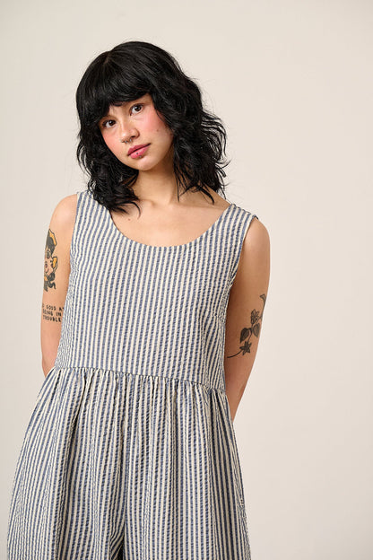 Bellamy - Wide Leg Cotton Jumpsuit in Blue & White Stripe