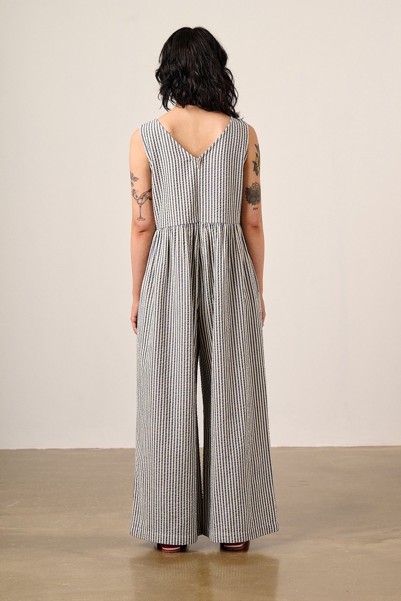 Bellamy - Wide Leg Cotton Jumpsuit in Blue & White Stripe