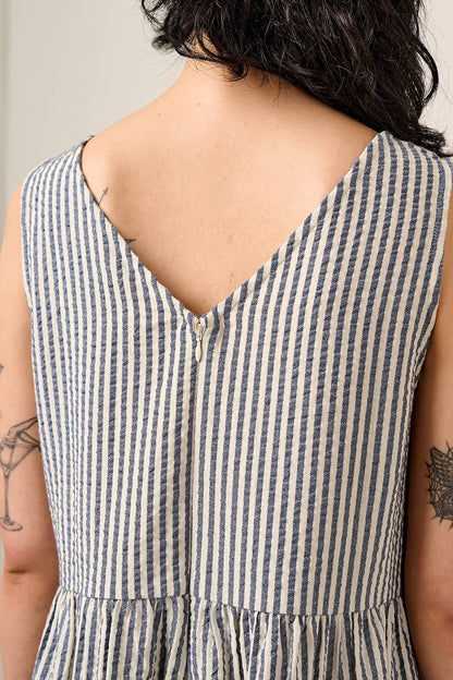 Bellamy - Wide Leg Cotton Jumpsuit in Blue & White Stripe