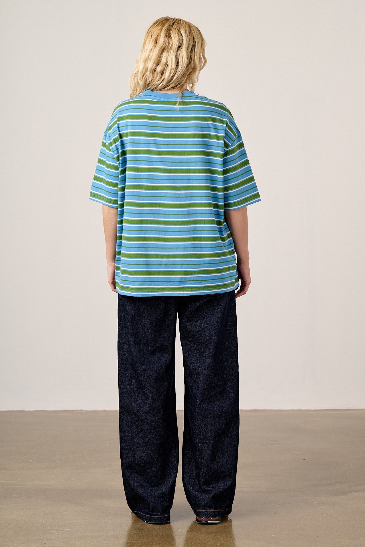 Benny - Oversized Cotton T-Shirt in Green & Blue Stripe