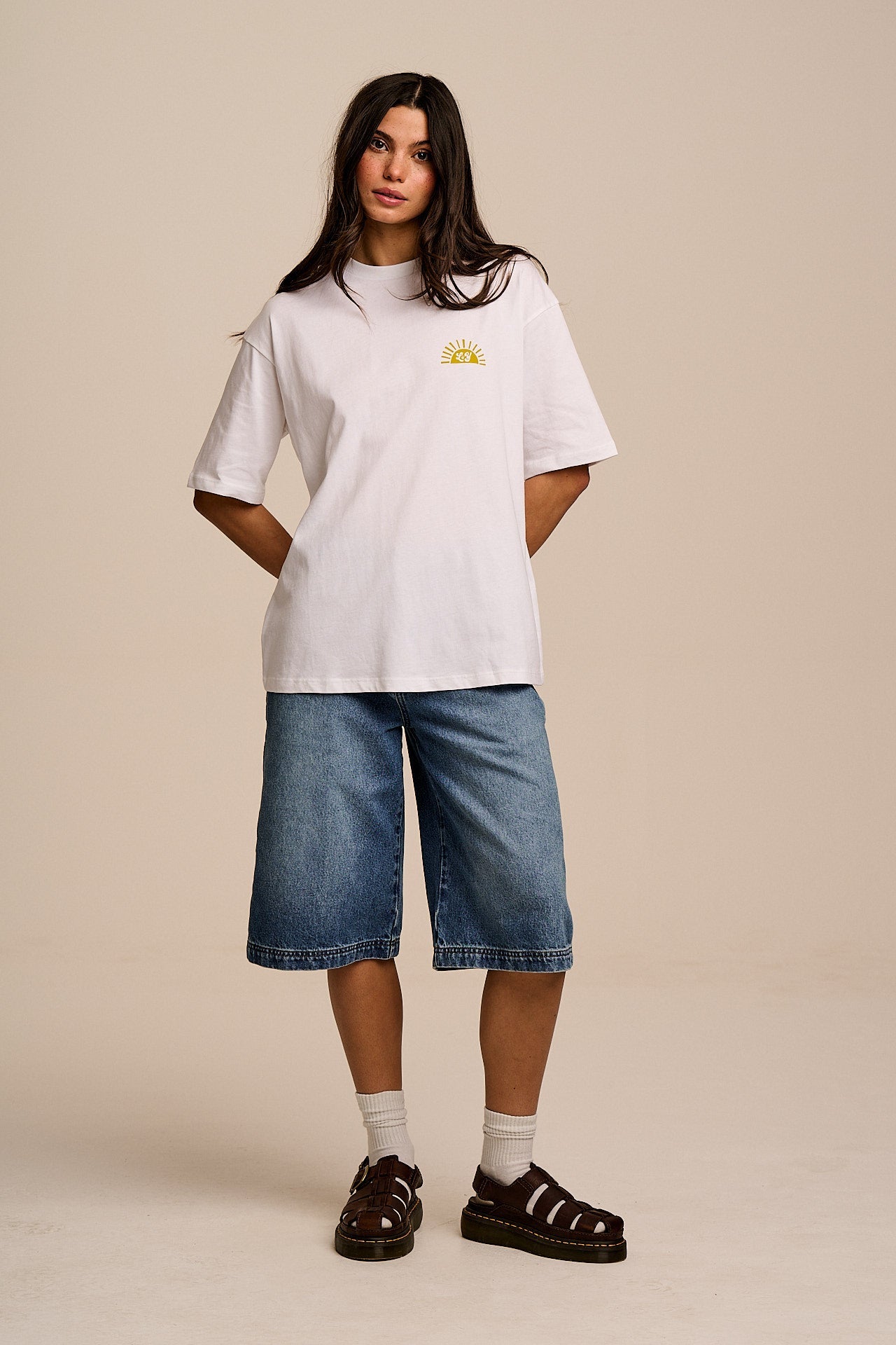 Benny - Oversized Cotton T-Shirt in Beach Coastal Tile Print