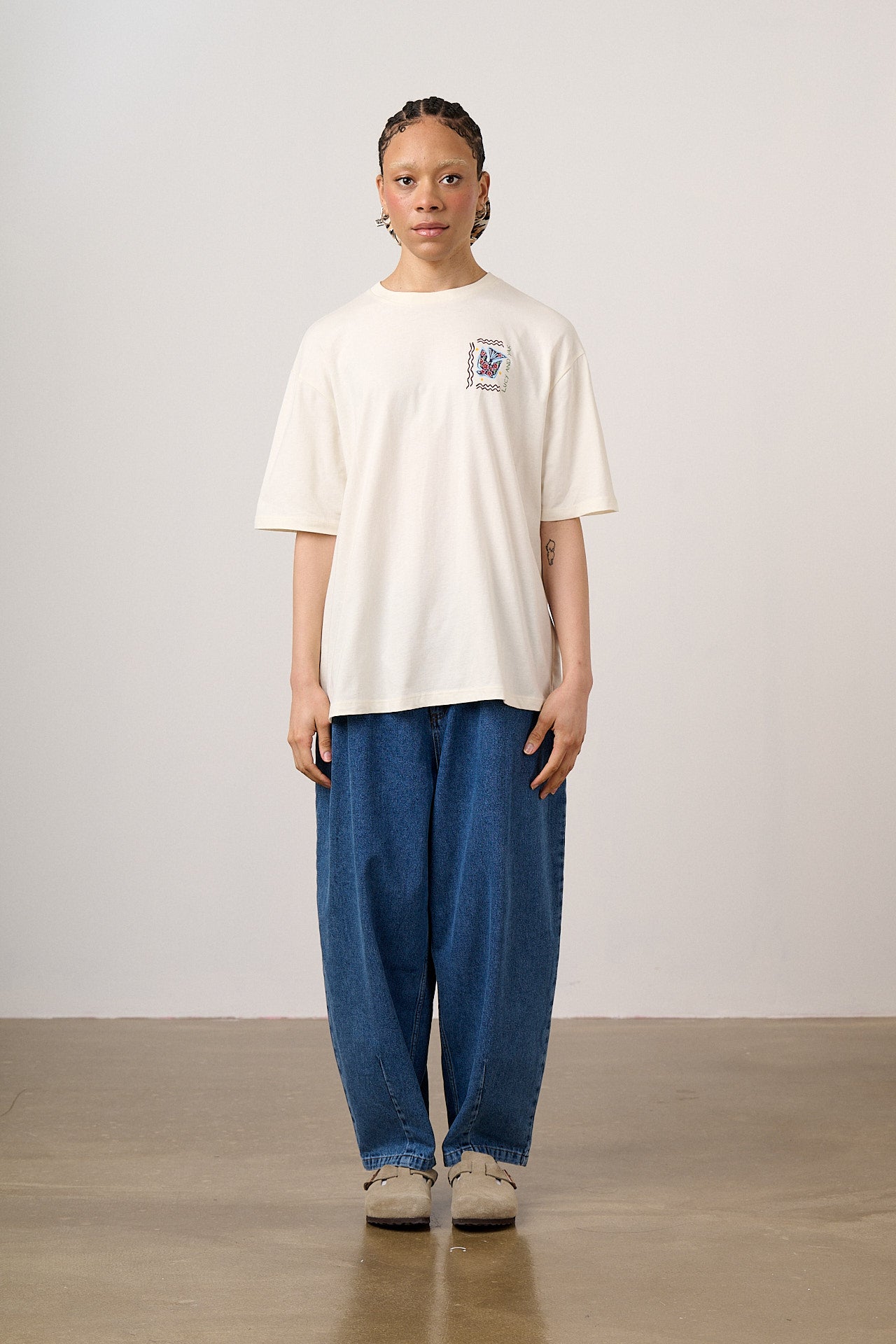 Benny - Oversized Cotton T-Shirt in Ecru Cosmic Folk Tile Print