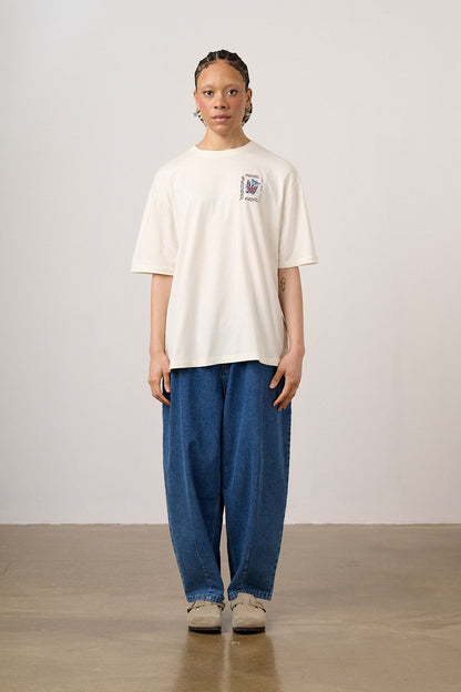 Benny - Oversized Cotton T-Shirt in Ecru Cosmic Folk Tile Print