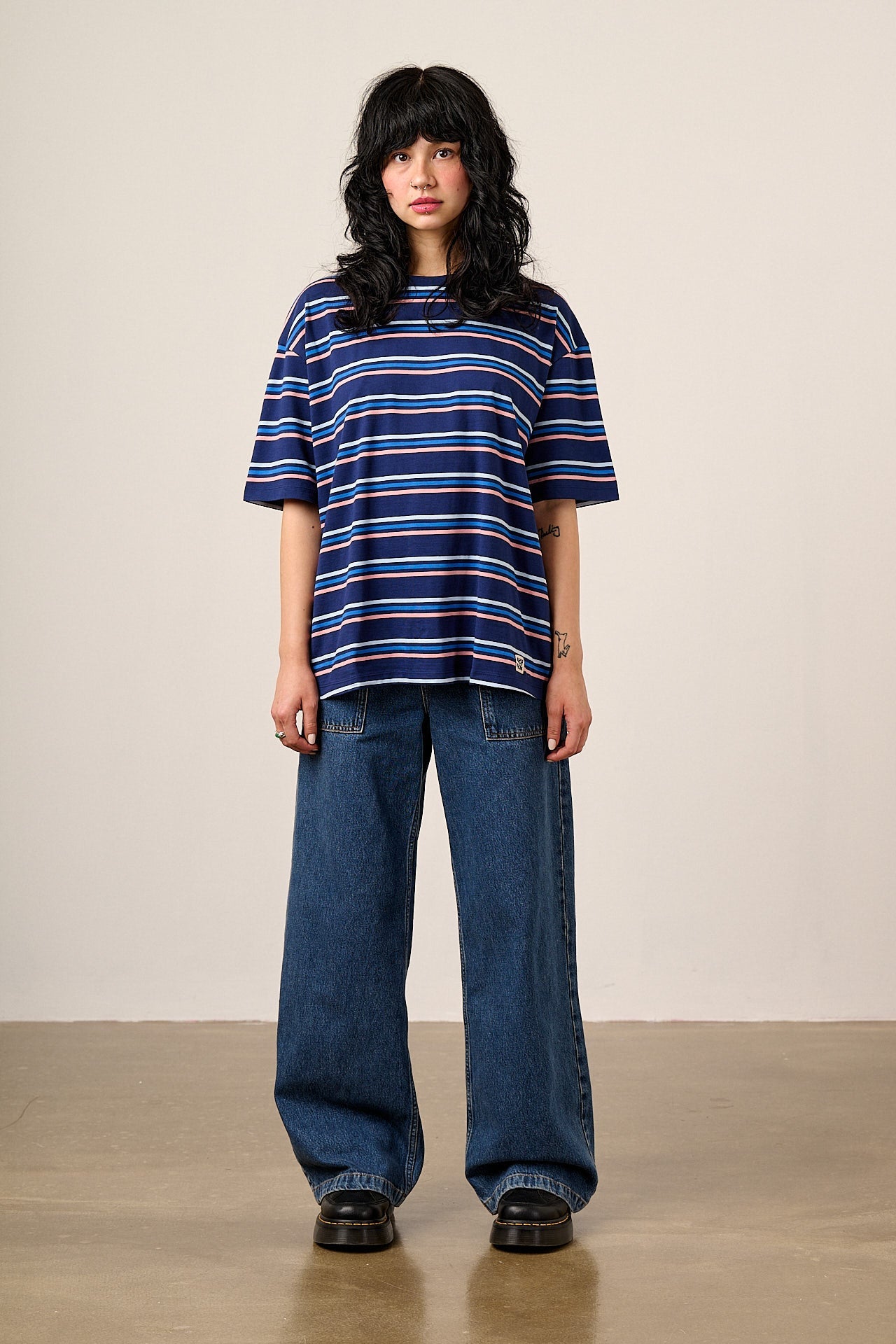 Benny - Oversized Cotton T-Shirt in Blue Cosmic Folk Stripe