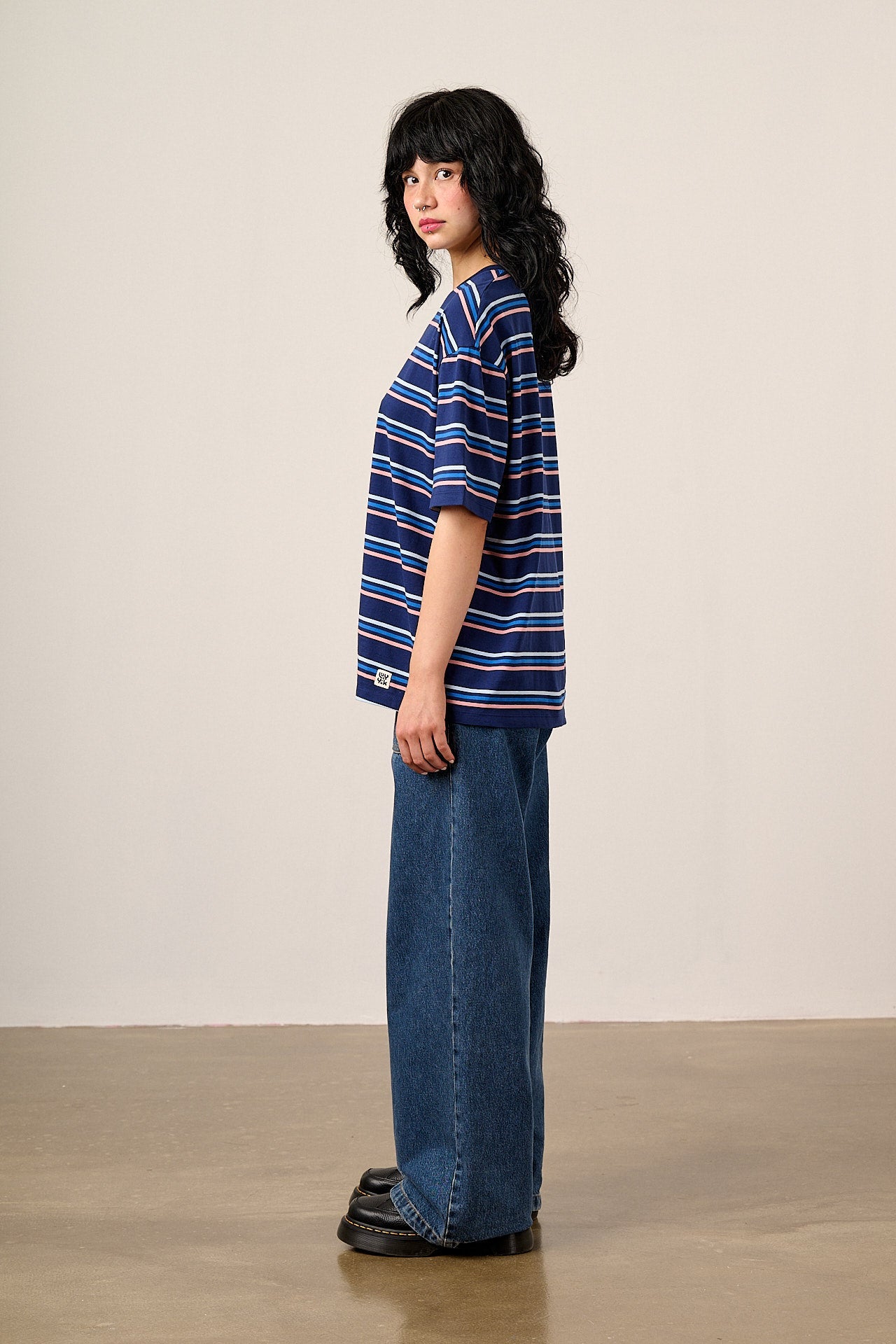 Benny - Oversized Cotton T-Shirt in Blue Cosmic Folk Stripe