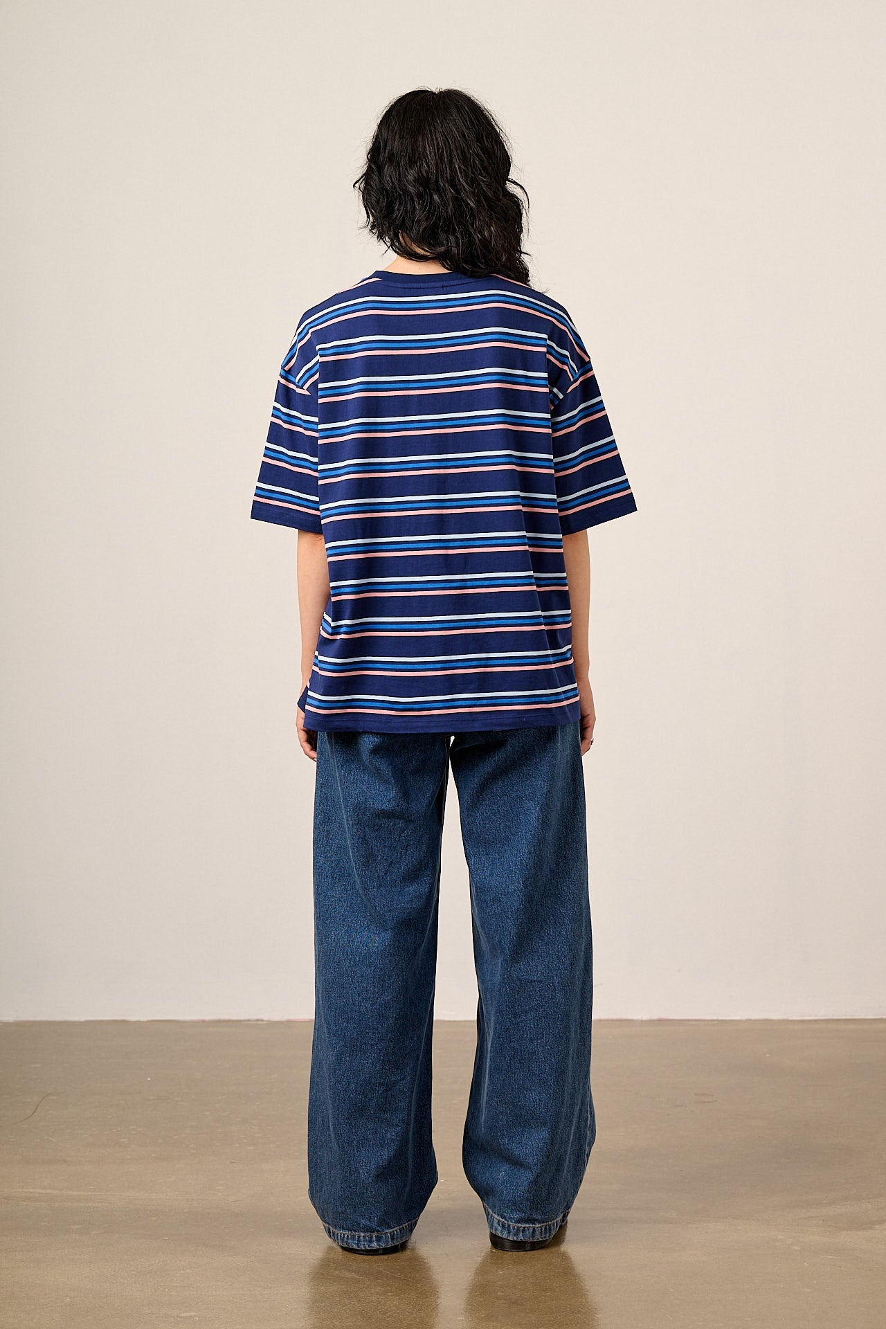 Benny - Oversized Cotton T-Shirt in Blue Cosmic Folk Stripe
