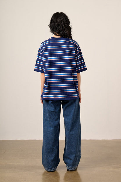 Benny - Oversized Cotton T-Shirt in Blue Cosmic Folk Stripe