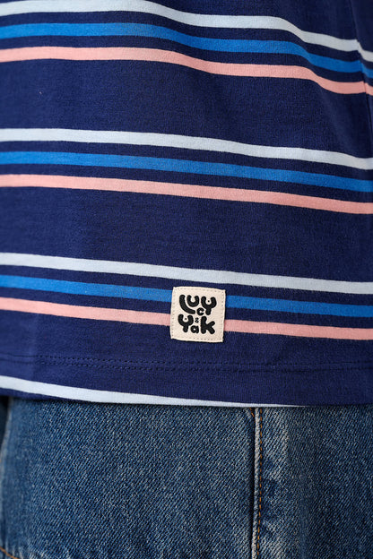 Benny - Oversized Cotton T-Shirt in Blue Cosmic Folk Stripe