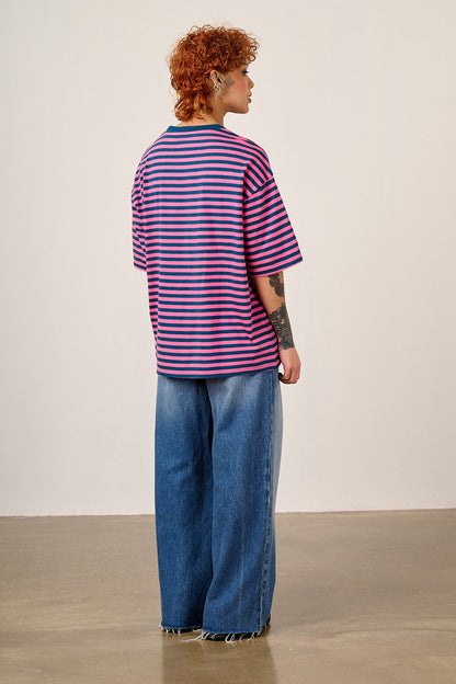 L.E Benny - Oversized Cotton T-Shirt in Brooke Hornsby & Yak Stripe