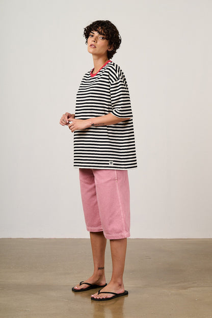 Benny - Oversized Cotton T-Shirt in Black & White Stripe