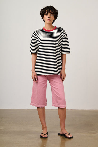 Benny - Oversized Cotton T-Shirt in Black & White Stripe