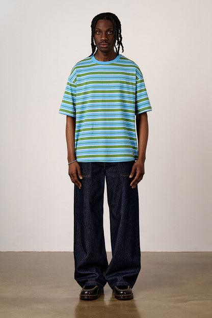 Benny - Oversized Cotton T-Shirt in Green & Blue Stripe