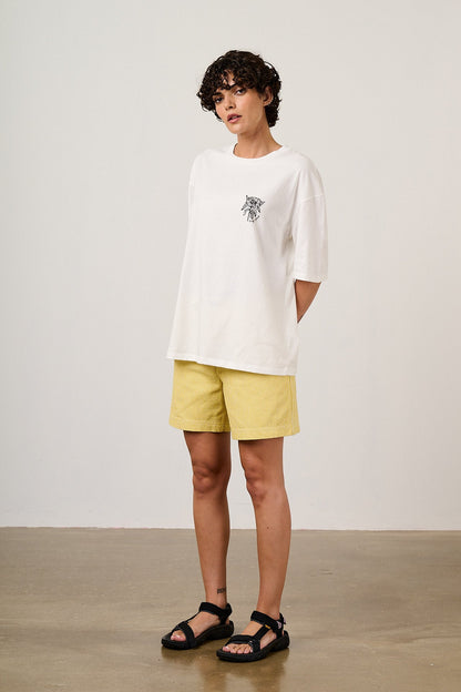 Benny - Oversized Cotton T-Shirt in White Sunflower Print
