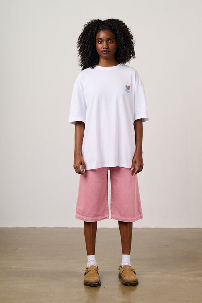 Benny - Oversized Cotton T-Shirt in White Tulip Print
