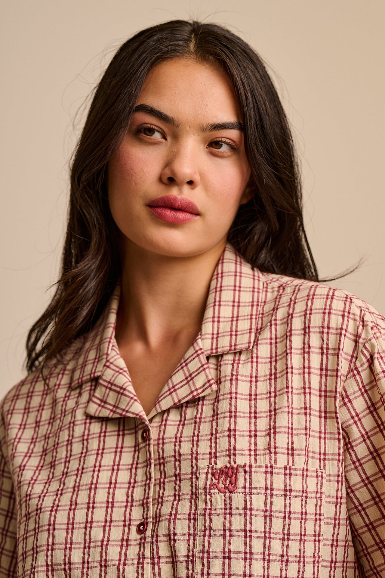 Cam - Cotton Shirt in Ecru Check