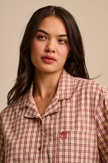 Cam - Cotton Shirt in Ecru Check