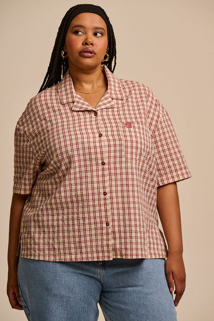 Cam - Cotton Shirt in Ecru Check