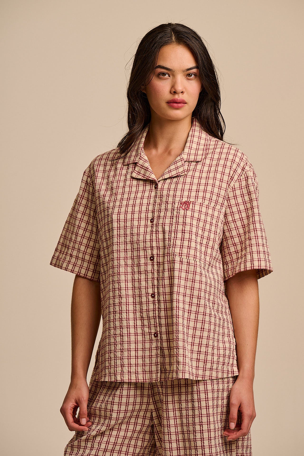 Cam - Cotton Shirt in Ecru Check
