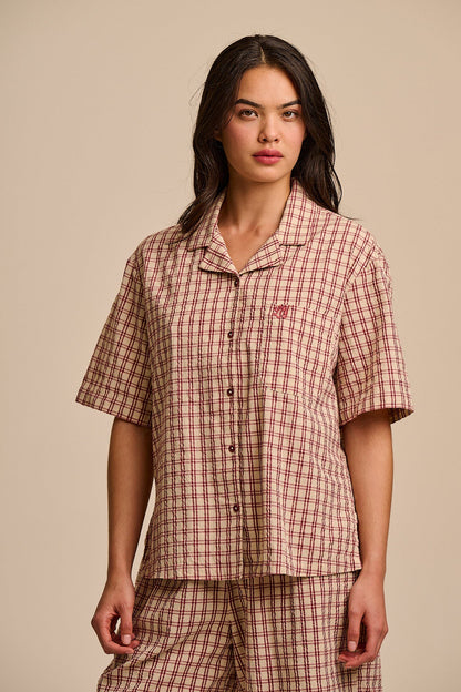 Cam - Cotton Shirt in Ecru Check