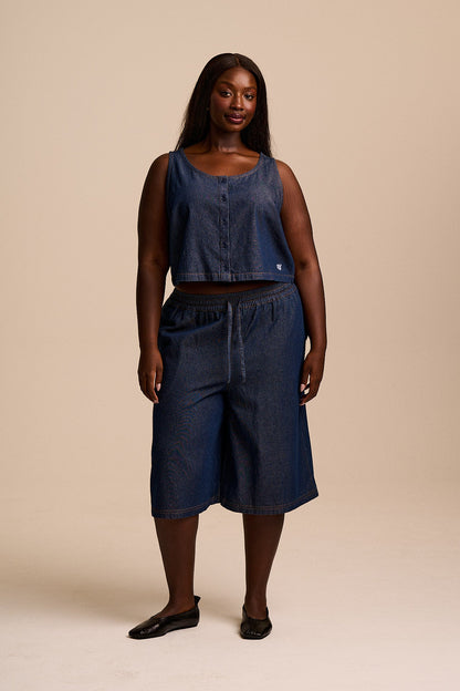 Carlos - Cotton Jort Shorts in Indigo Blue
