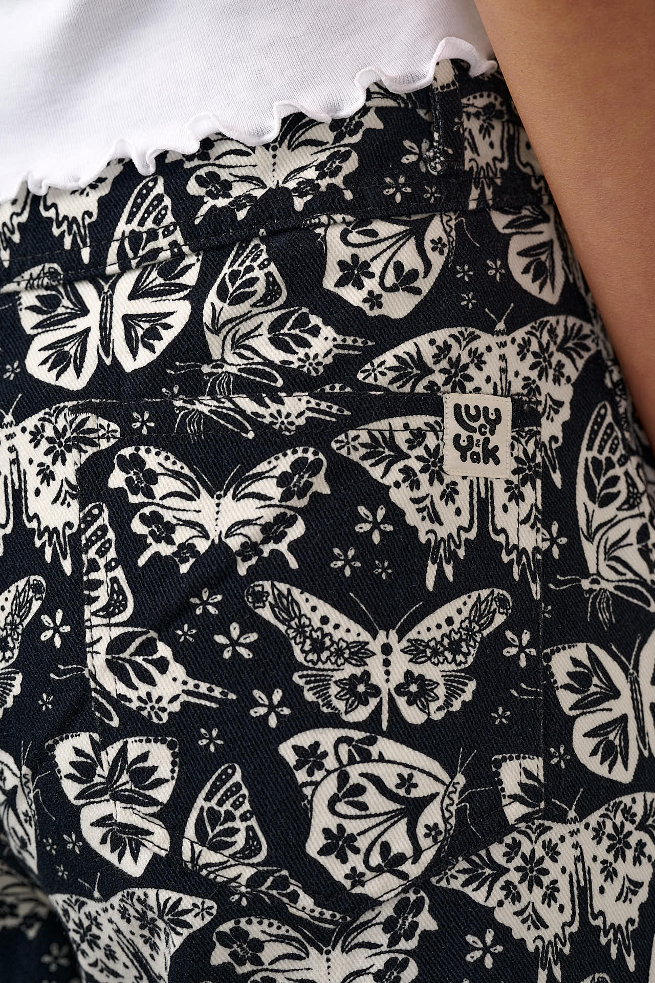 Carter - High Waisted Cotton Trousers in Black & White Butterfly Print