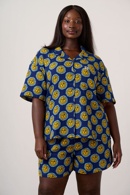 Charlie - Cotton Shorts in Navy Cosmic Suns Print