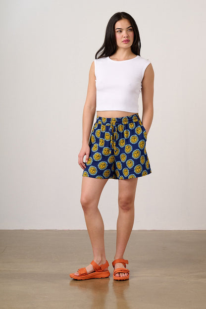 Charlie - Cotton Shorts in Navy Cosmic Suns Print