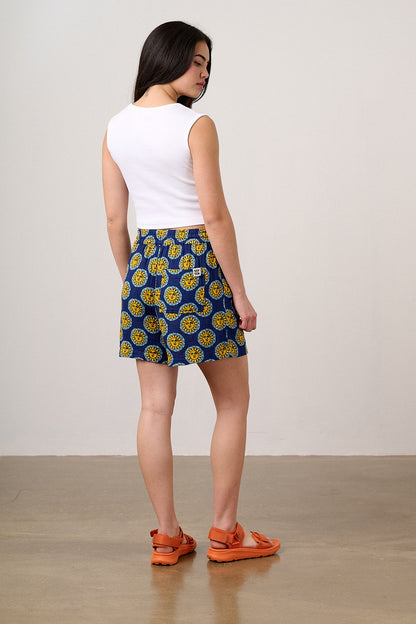 Charlie - Cotton Shorts in Navy Cosmic Suns Print