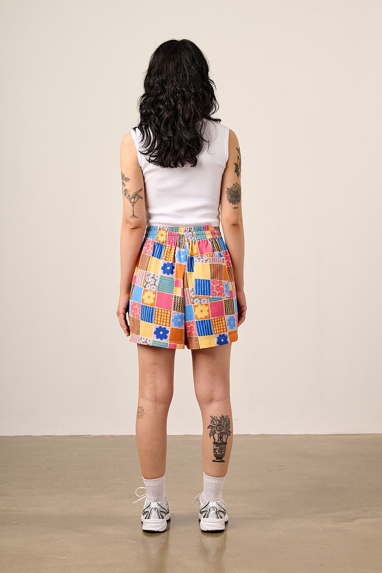 Charlie - Cotton Shorts in Floral Checkerboard