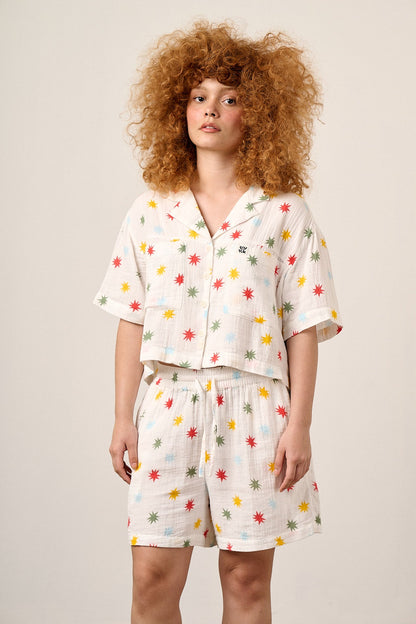 Alfie - Cotton Shirt in Ecru Cosmic Folk Stars