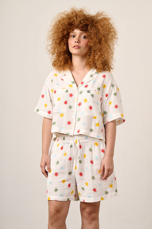 Alfie - Cotton Shirt in Ecru Cosmic Folk Stars
