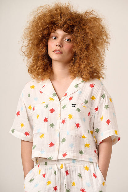 Alfie - Cotton Shirt in Ecru Cosmic Folk Stars