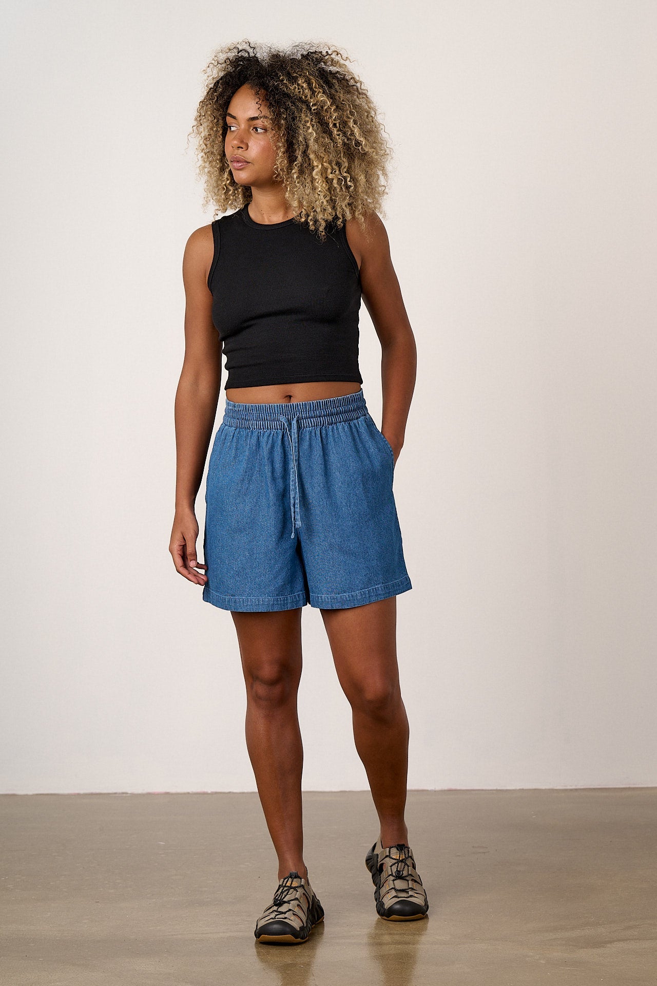 Charlie - Cotton Shorts in Mid Blue