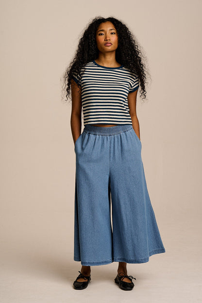 Chase - Cotton Culotte Trousers in Light Blue