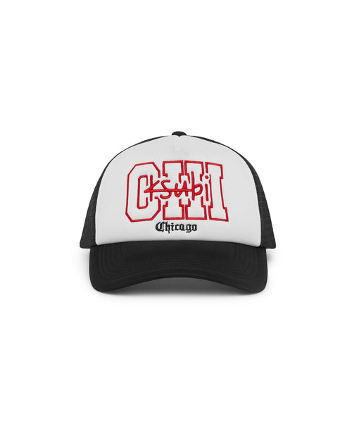 CHICAGO AND THE STREETS TRUCKER CAP BLACK
